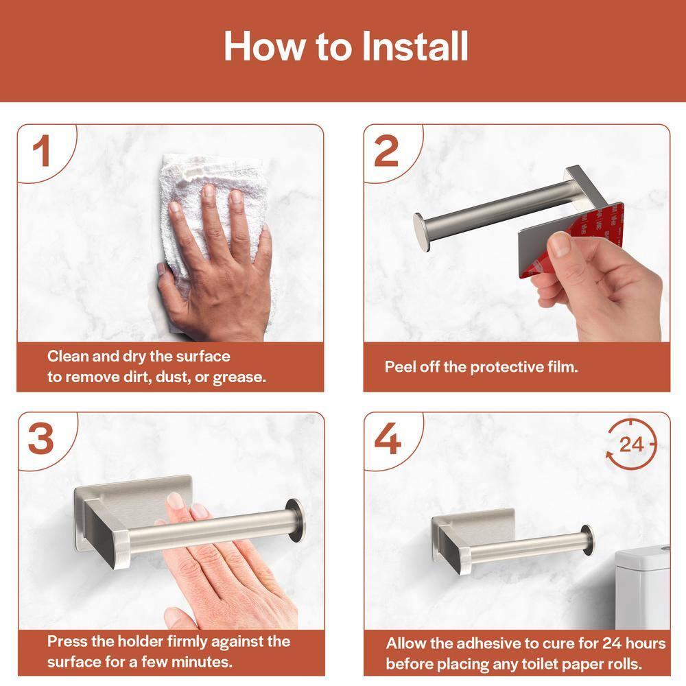 Self-Adhesive, Stainless Steel, Single Post Wall Mounted Toilet Paper Roll Holder, Stand no Drilling, in Matte Black