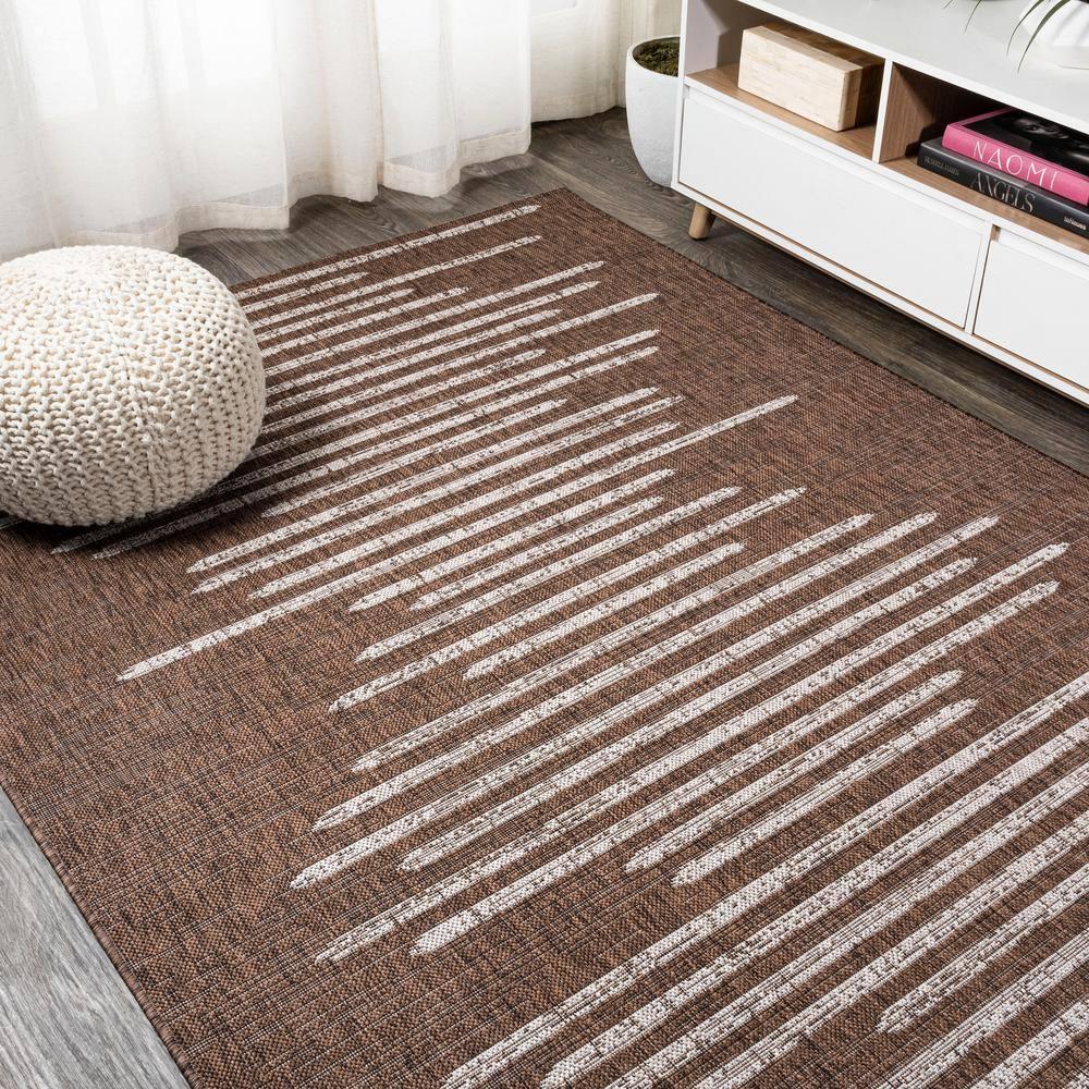 8'x10' Zolak Berber Stripe Geometric Indoor/Outdoor Area Rug, Brown/Beige - JONATHAN Y