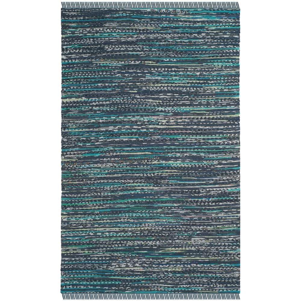 Rag Rug RAR121 Hand Woven Indoor Area Rug - 5'x8' - Ink/Multi - Safavieh