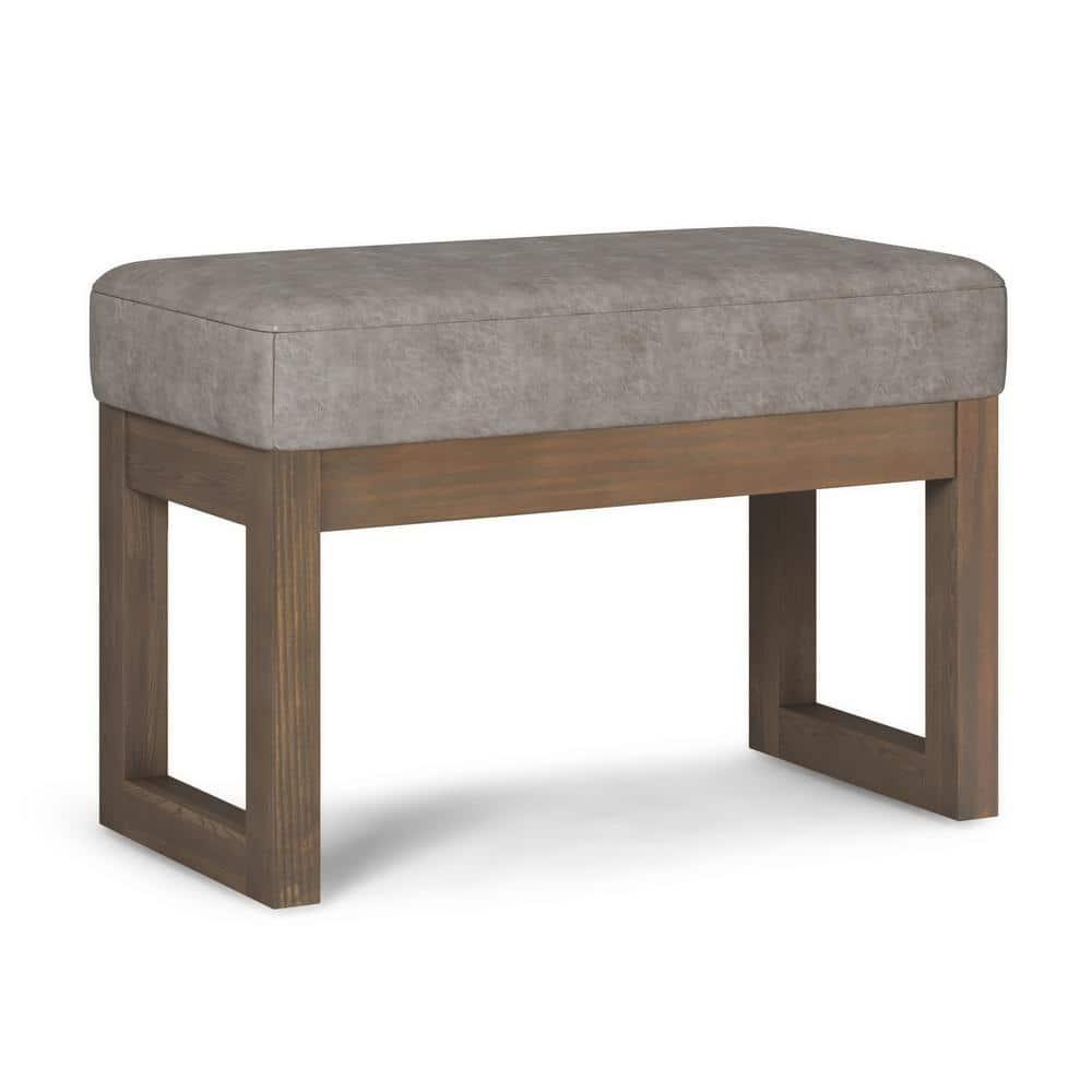 Pemberly Row 26" Faux Air Leather Ottoman Bench in Distressed Gray Taupe
