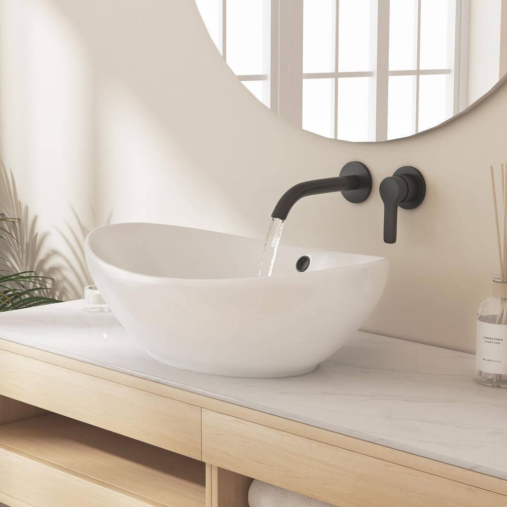 Eclisse 23" x 15" White Vitreous China Oval Bathroom Vessel Sink with Overflow