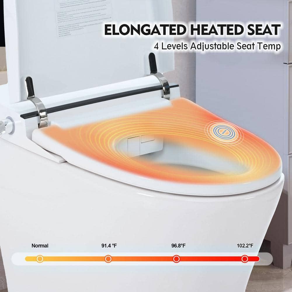 1/1.28 GPF Tankless Elongated Smart Toilet in White with Dual Flush Adjustable Temp Heated Seat Foot Sensor Flush