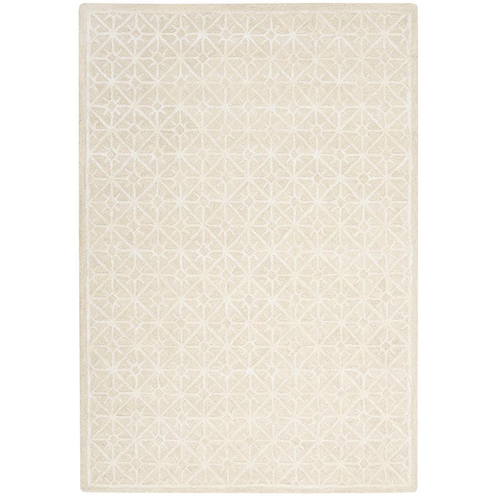 Geometric Handmade Tufted Ivory Area Rug