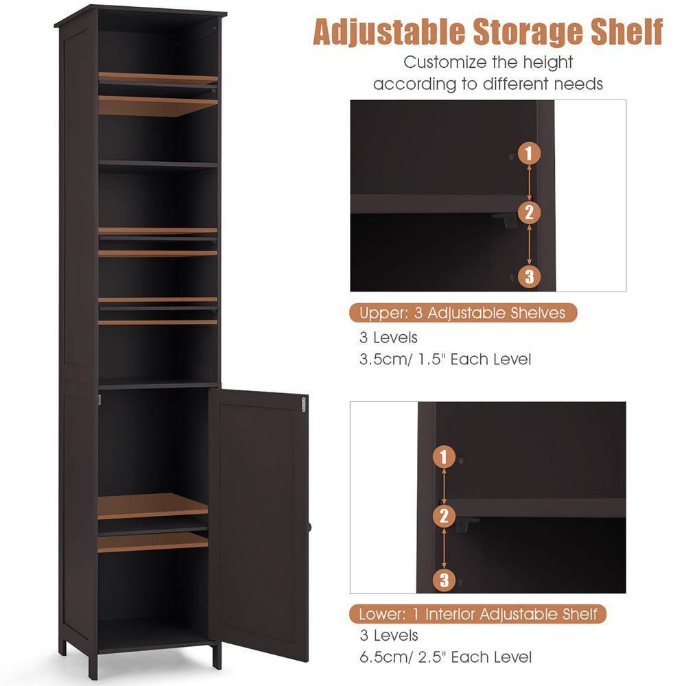 Costway 72''  Bathroom Tall Floor Storage Cabinet Freestand Shelving Display Brown
