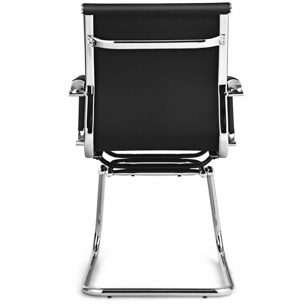 CIMOTA Waiting Room Chairs Leather Office Guest Chair Mid Back Reception Chairs with Sled Base for Meeting/Patient/Conference Room, Retro Black Set of 2