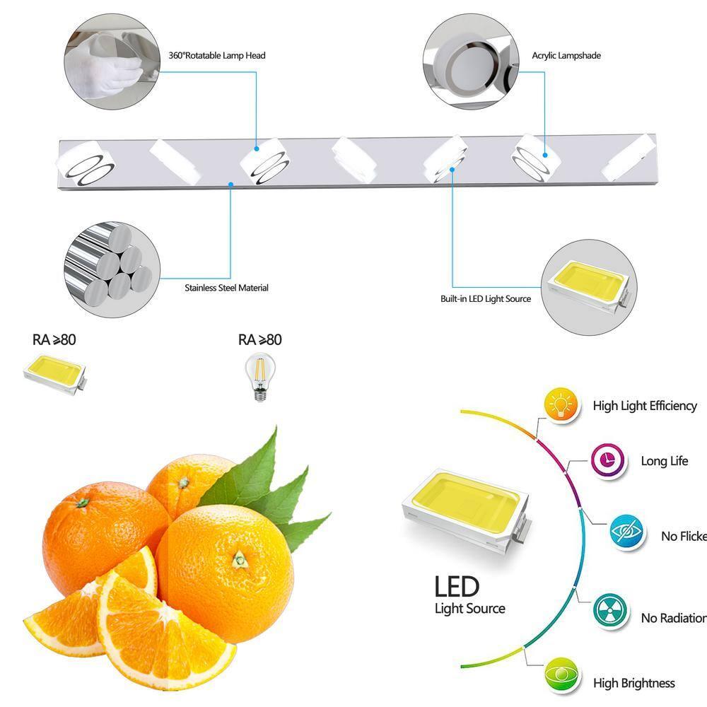 Orren Ellis Modern 7-Light LED Vanity Light Fixture - Iron Finish With Acrylic Shades - Energy-Efficient Bathroom Wall Sconce - Dimmable, 52.2-Inch Length