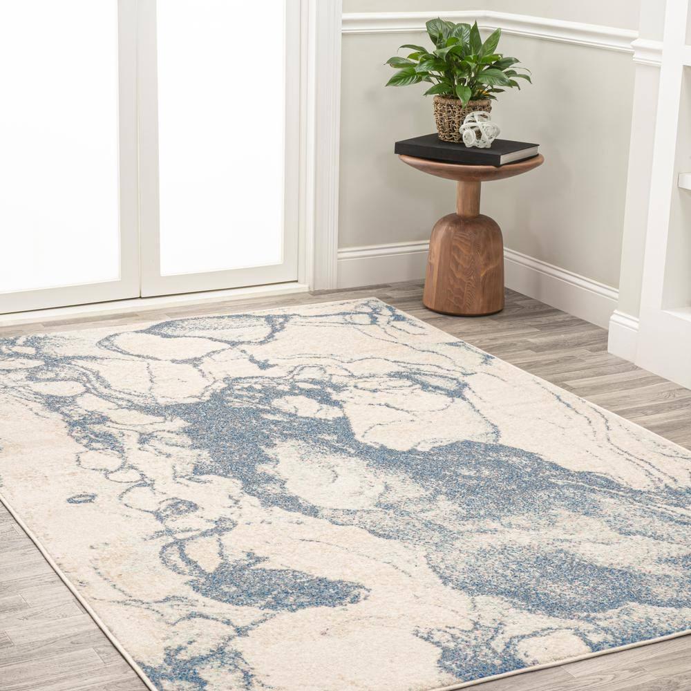 4' x 6' Marmo Abstract Marbled Modern Area Rug, Blue/Cream - JONATHAN Y