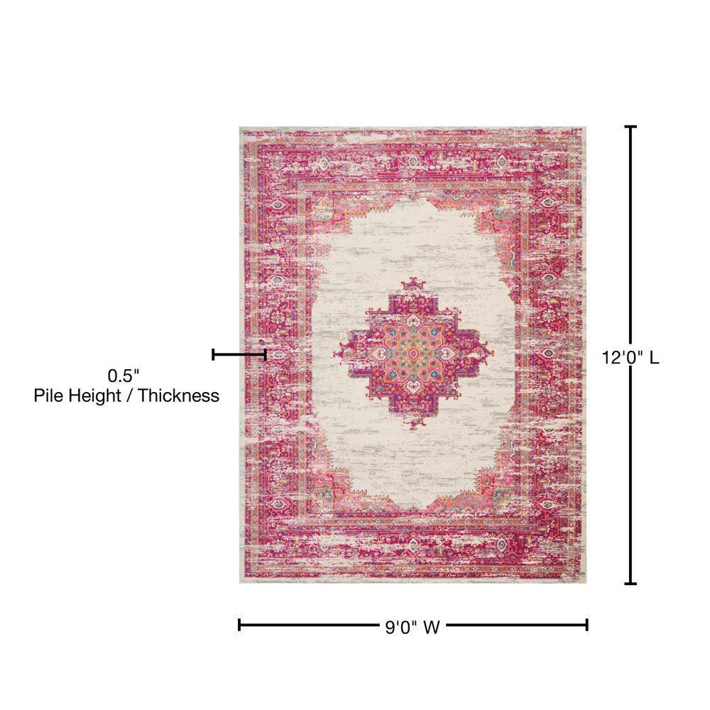 Nourison Passion Medallion Bohemian Indoor Rug Ivory/Fuchsia 9' x 12'