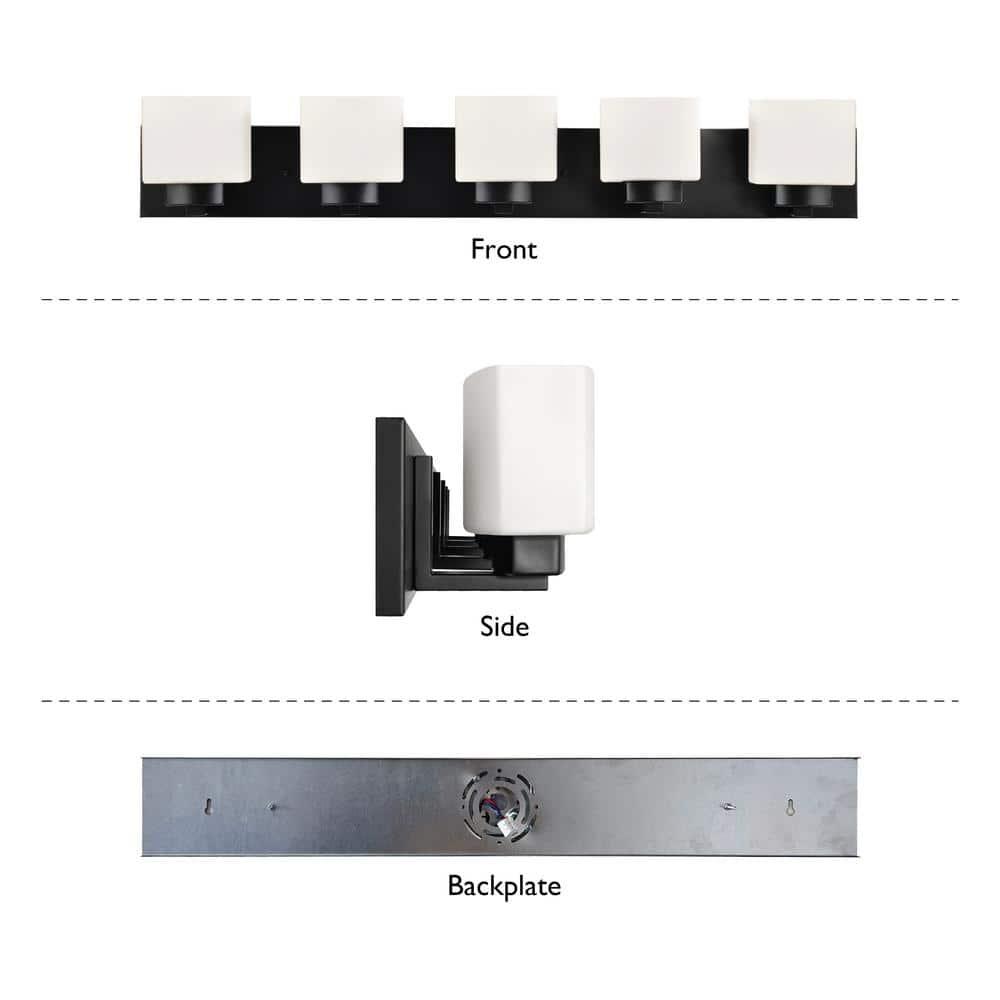 Design House Dove Creek 5-Light Dimmable Vanity Light with Frosted Glass Shades, Matte Black