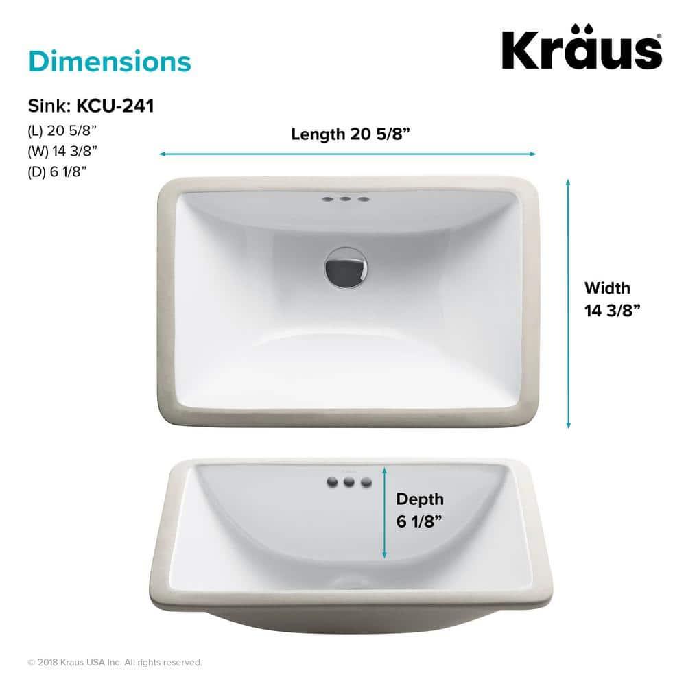 Elavo White Ceramic Rectangular Undermount Bathroom Sink with Overflow