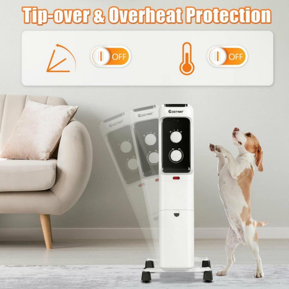 Costway 1500W Oil Filled Heater Portable Radiator Space Heater w/ Adjustable Thermostat White