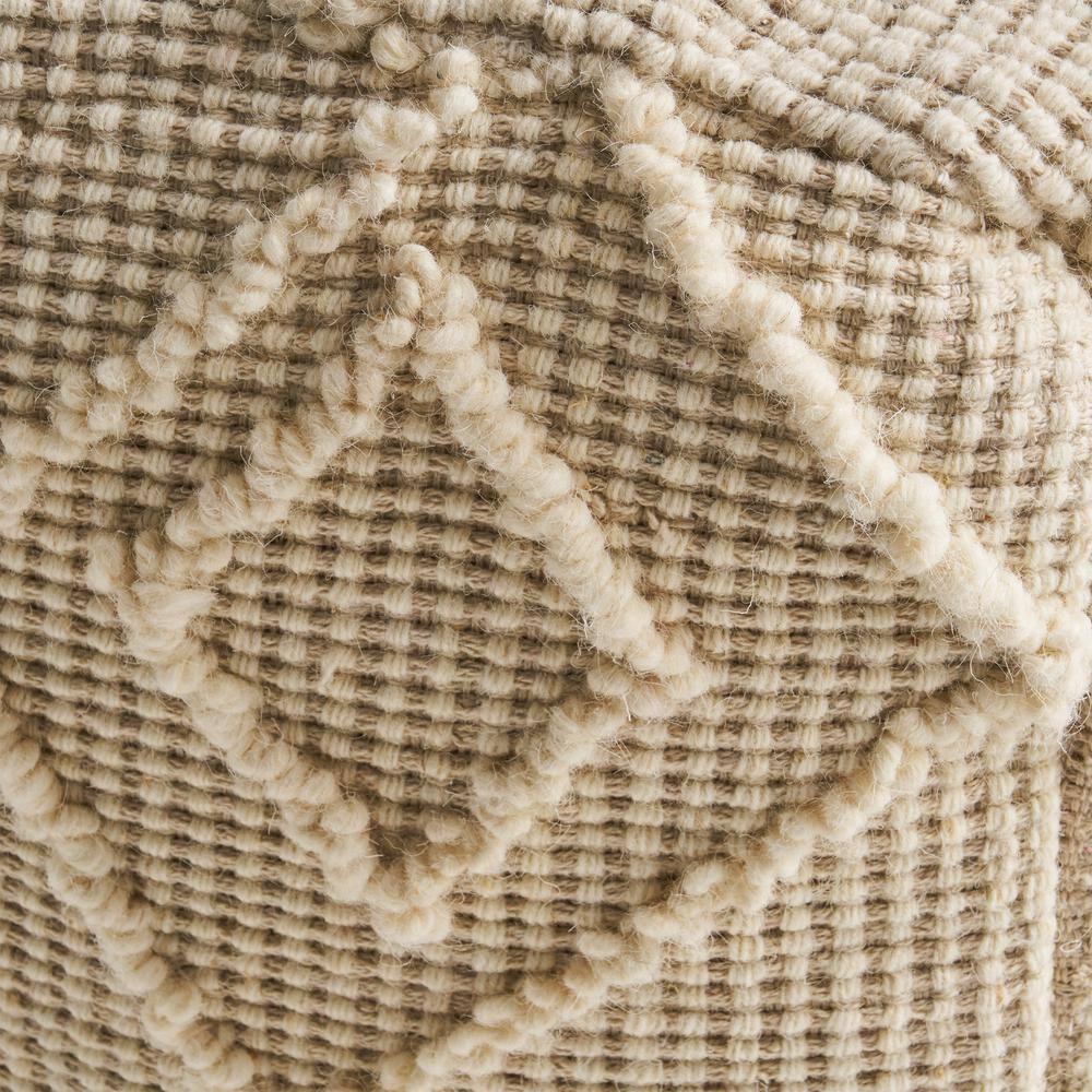 Noble House Cube Geometric Woven Wool Pouf, Off-White