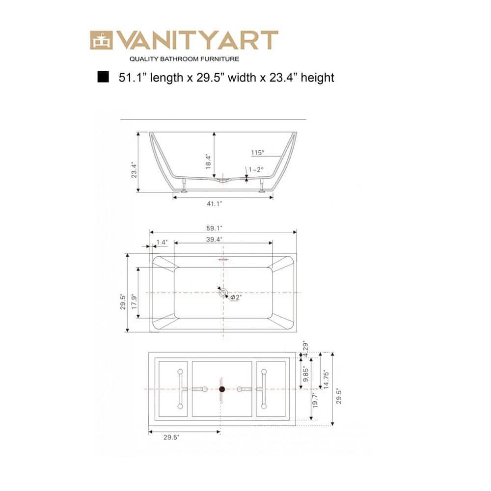 Lydia 59" x 30" Freestanding Soaking Bathtub