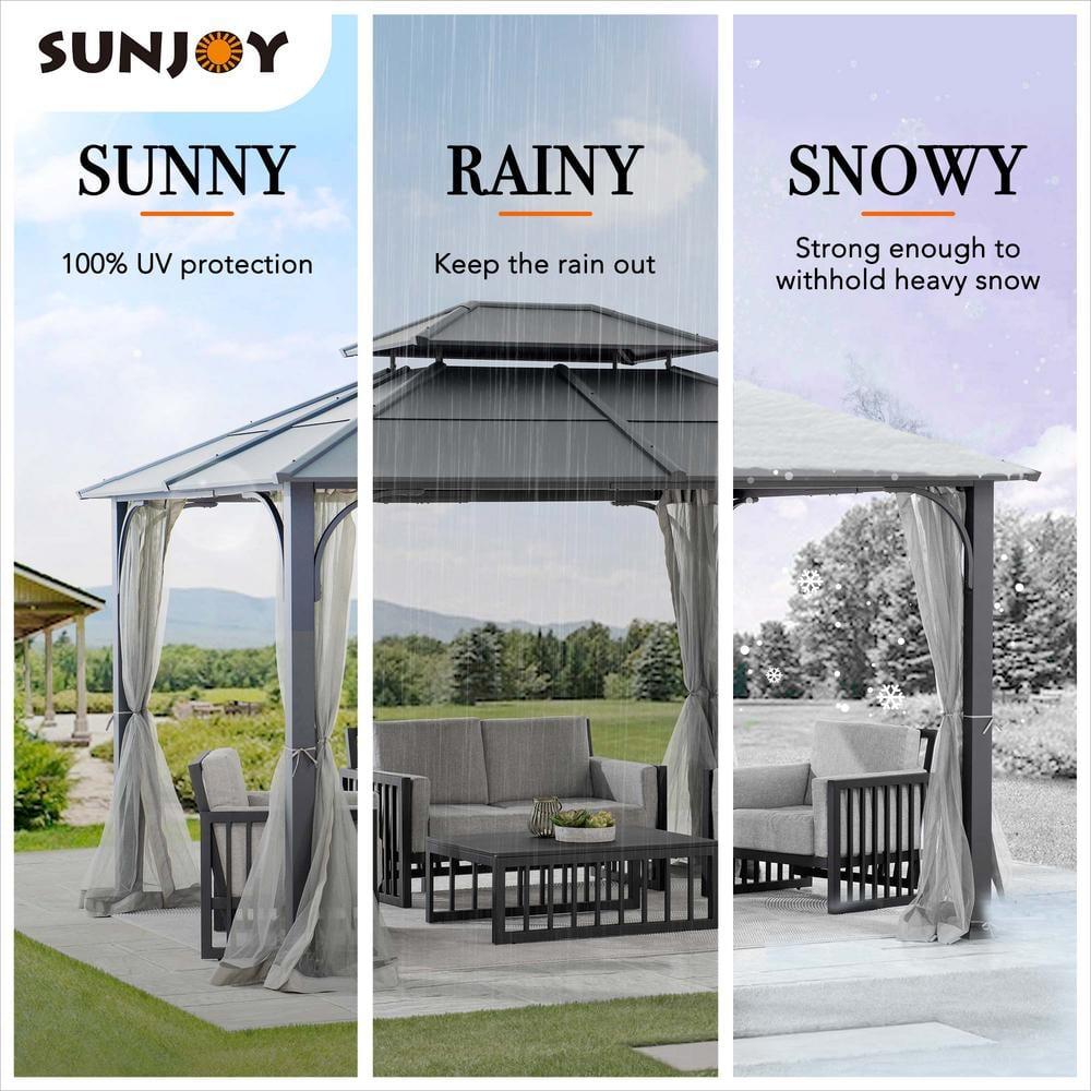 Sunjoy Sunjoy Hardtop Gazebo 10 x 12 ft. Outdoor Gazebo, Heavy Duty Steel Frame Gazebo, Double Roof Metal Gazebo with Ceiling Hook and Removable Netting Sidewalls