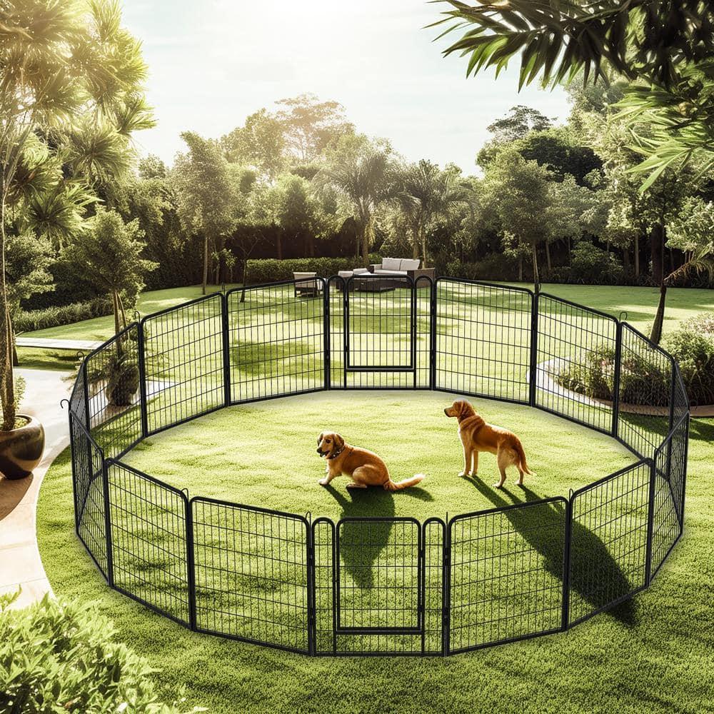 16 Panels Pet Exercise Play Pen with Door,31.7"H,Heavy Duty Metal black Playpen,Dog Playpen for Outdoor, Indoor