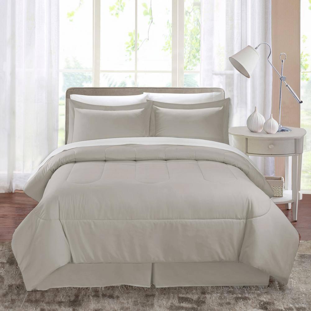 Swift Home | 8-Piece Ultra Soft Solid Bed-In-A-Bag Bedding Set Taupe Queen