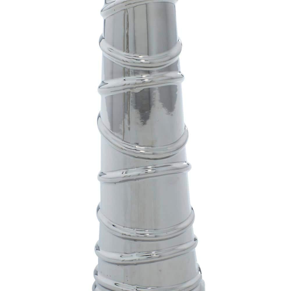 DecMode 12"H, 3"W Silver Ceramic Vase with Varying Patterns, Set of 3