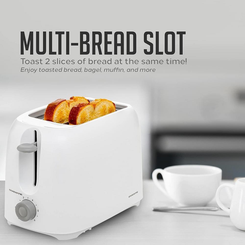 OVENTE Electric 2 Slice Toaster, 6 Shade Toast Settings, Removable Crumb Tray, White TP2210WGY
