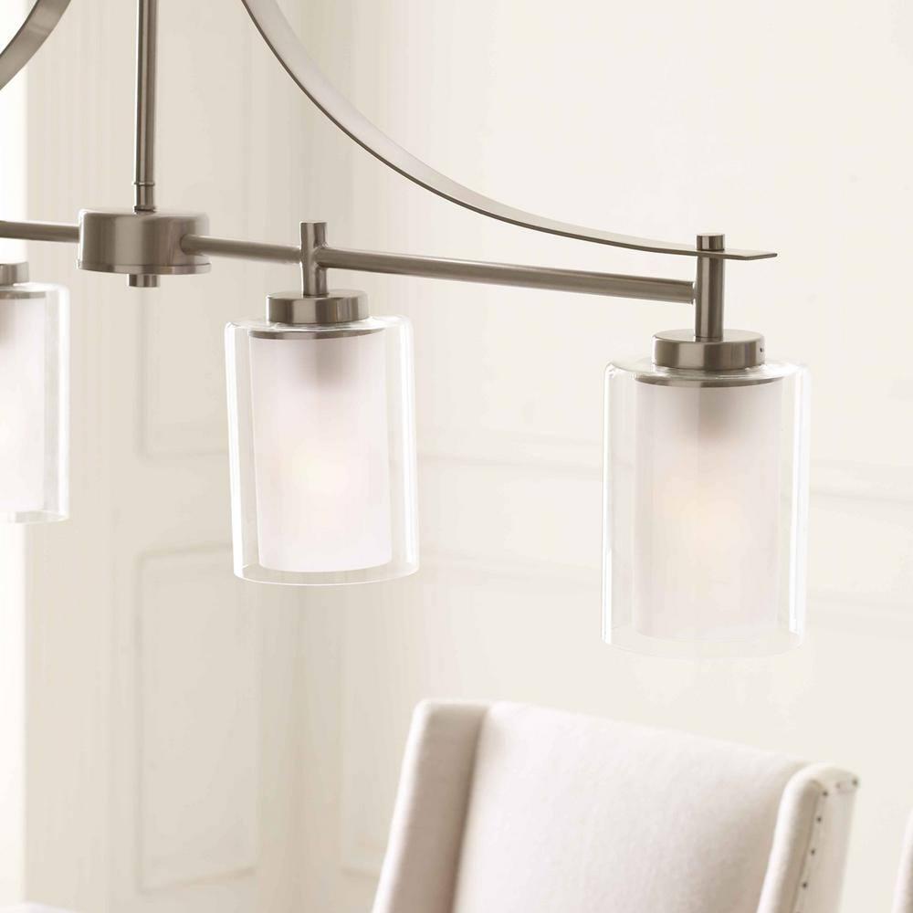 Elmwood Park 4-Light Brushed Nickel Hanging Dining Room Island Pendant with Satin Etched Glass Shades