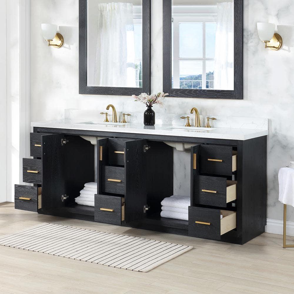 Altair Gazsi Wood Vanity with Composite Stone Top, 84" Black Oak, No Mirror