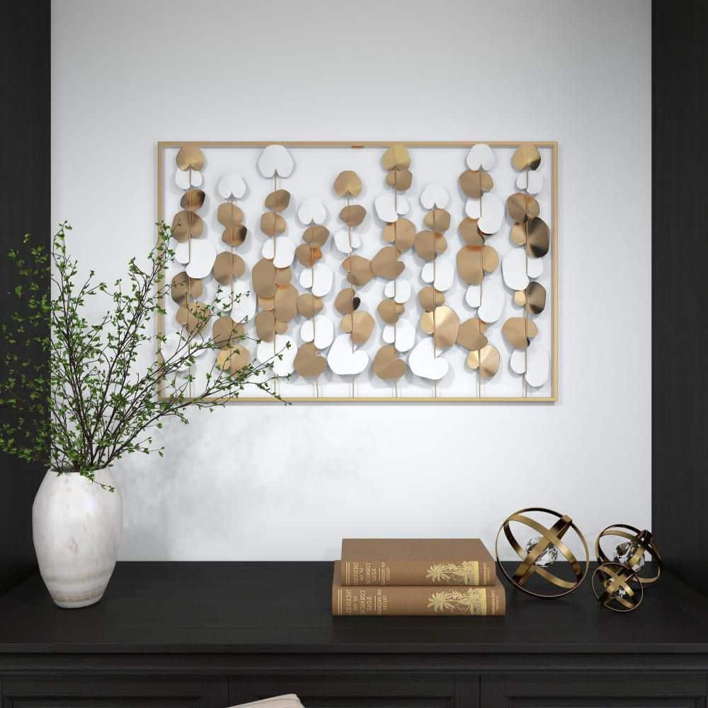DecMode Gold Metal Floral Wall Decor with White Accents