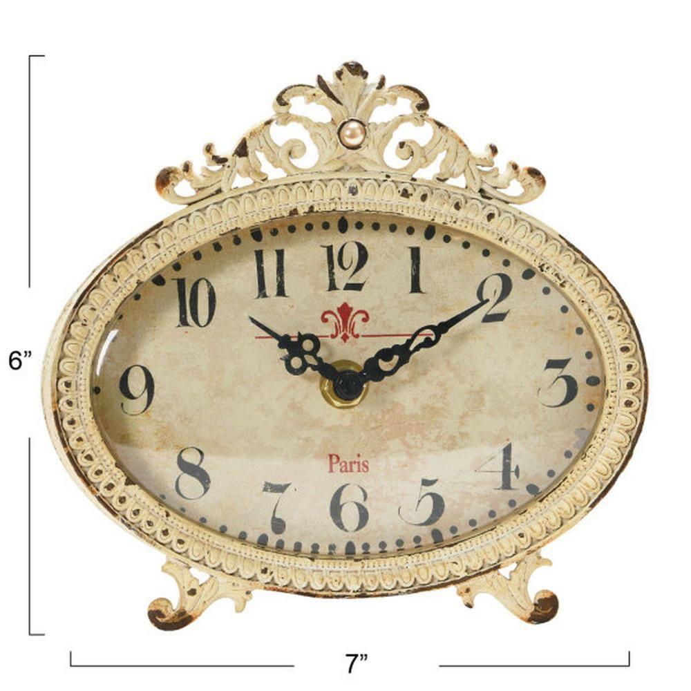 Storied HomeDistressed Pewter Mantel Clock, Cream