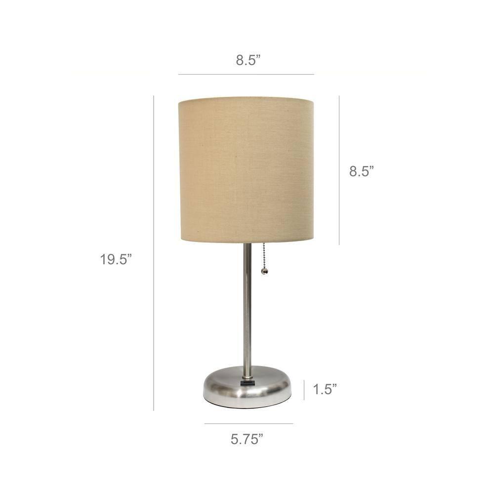LimeLights Stick Lamp with USB charging port and Fabric Shade, Tan