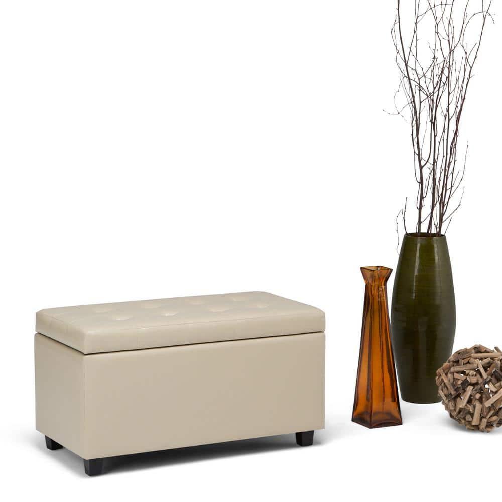 Simpli Home Cosmopolitan 34"W Upholstered Storage Ottoman with Tufted Design and Large Interior Storage