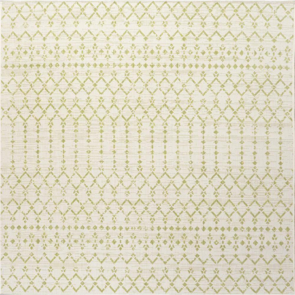 5' x 5' Ourika Moroccan Geometric Textured Weave Indoor/Outdoor Area Rug, Cream/Green - JONATHAN Y