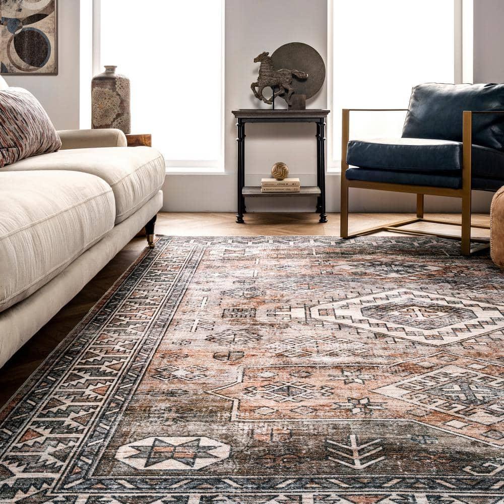 Nuloom 5x8 Machine Washable Rain Haven Vintage Medallion Indoor Area Rug, Rust Non-Slip Backing, Stain Resistant, BedroomLiving Room, Kitchen