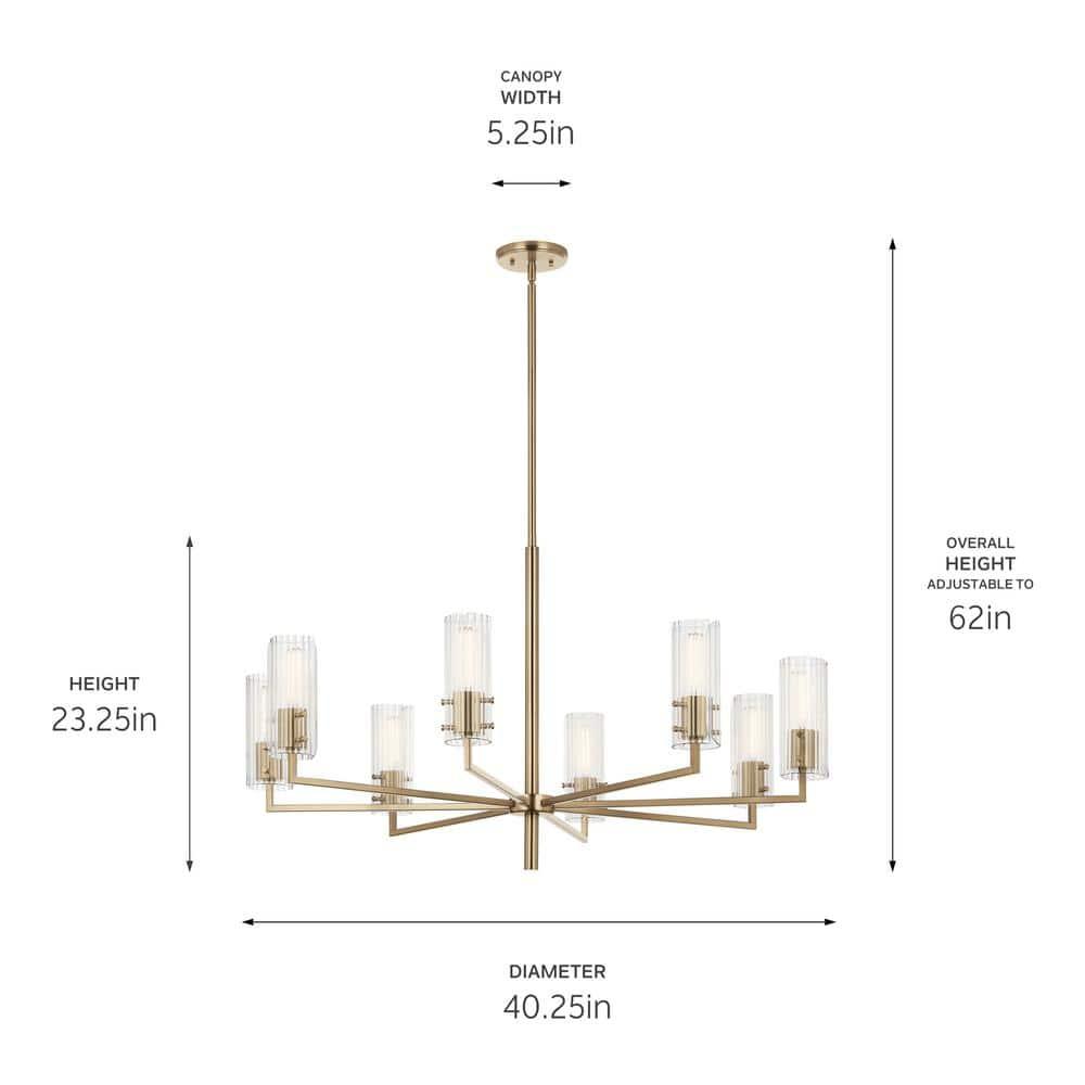 Champagne Bronze 8-Light Chandelier with Clear Fluted Glass Shades