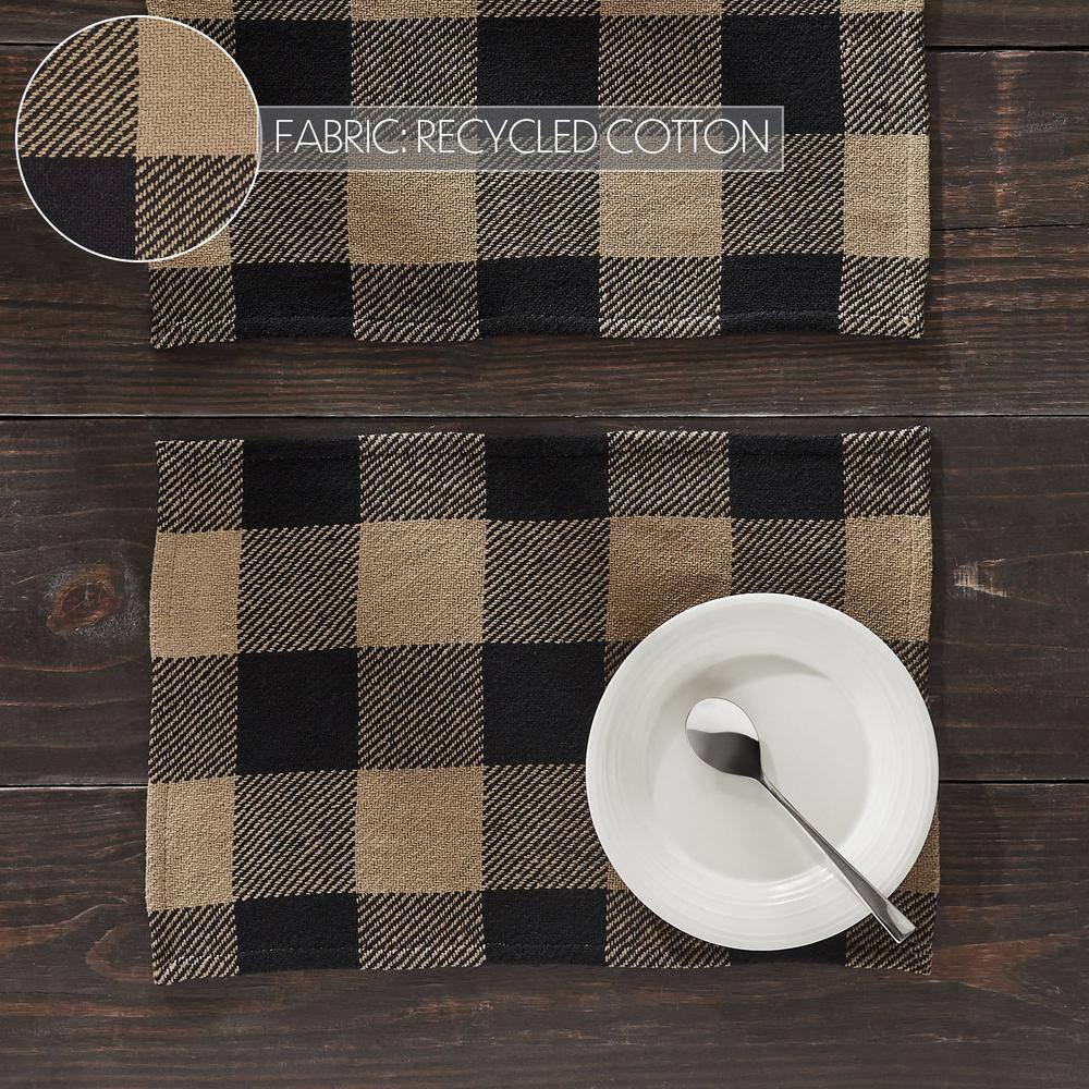 VHC Brands Placemat 13x19 Set of 2, Cotton Dining Room, Kitchen Placemat, Dining Table Placemats, Place Mat, Black Check Collection, Rectangle 13x19, Country Black
