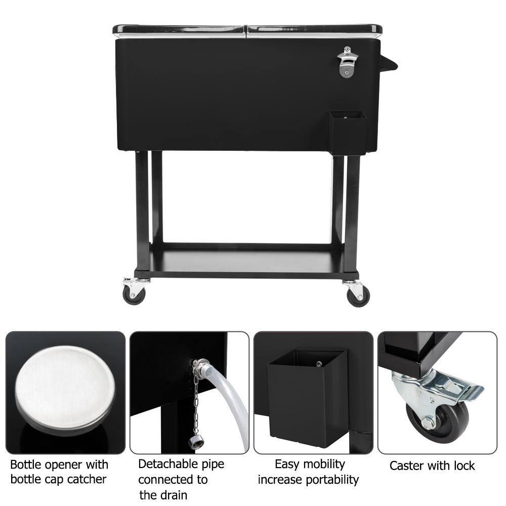 Ktaxon 80-Quart Rolling Cooler Cart Patio Cooler Outdoor Cooler  with Wheels
