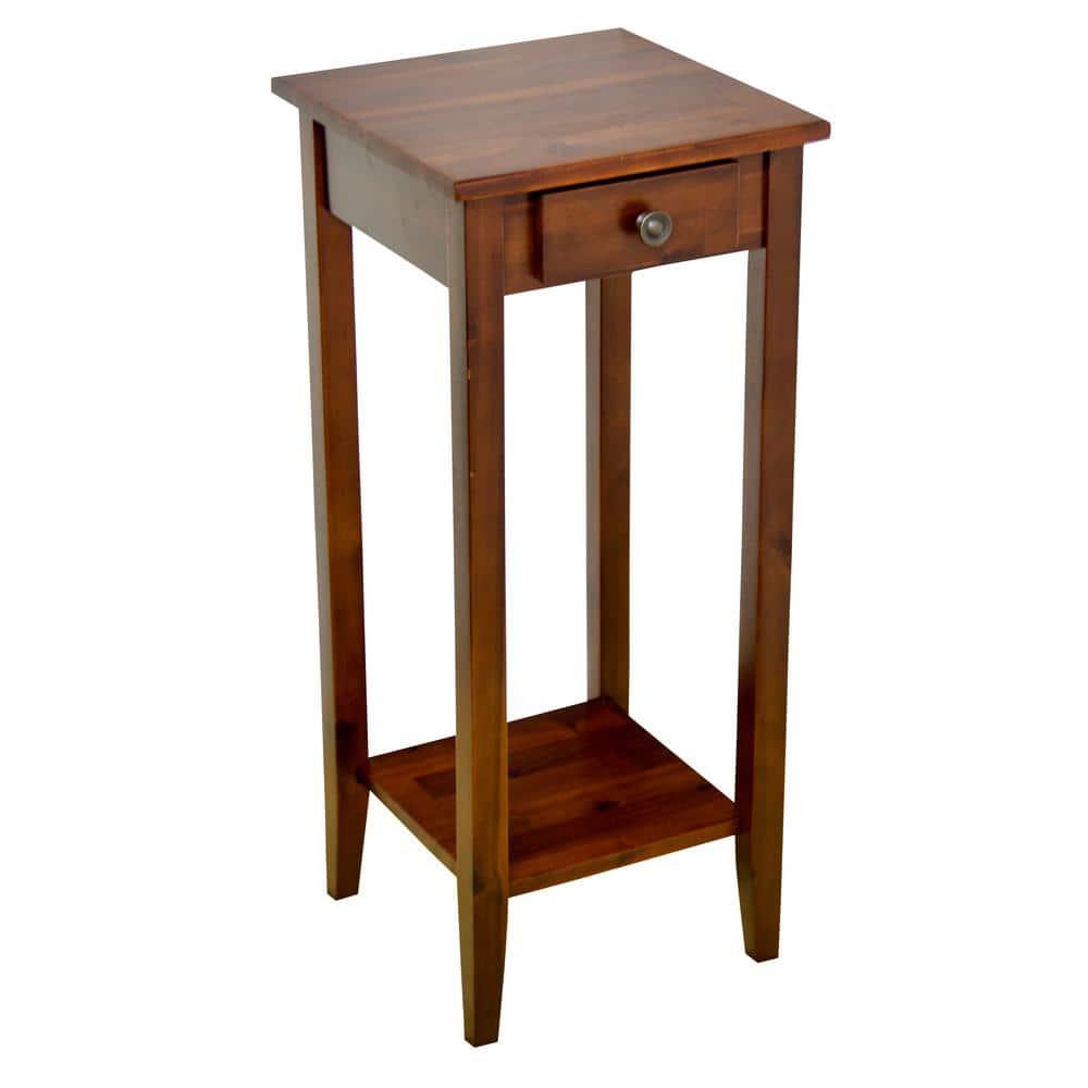 Casual Contemporary Living 2-Tier Solid Acacia Plant Stand with Drawer - Mahogany