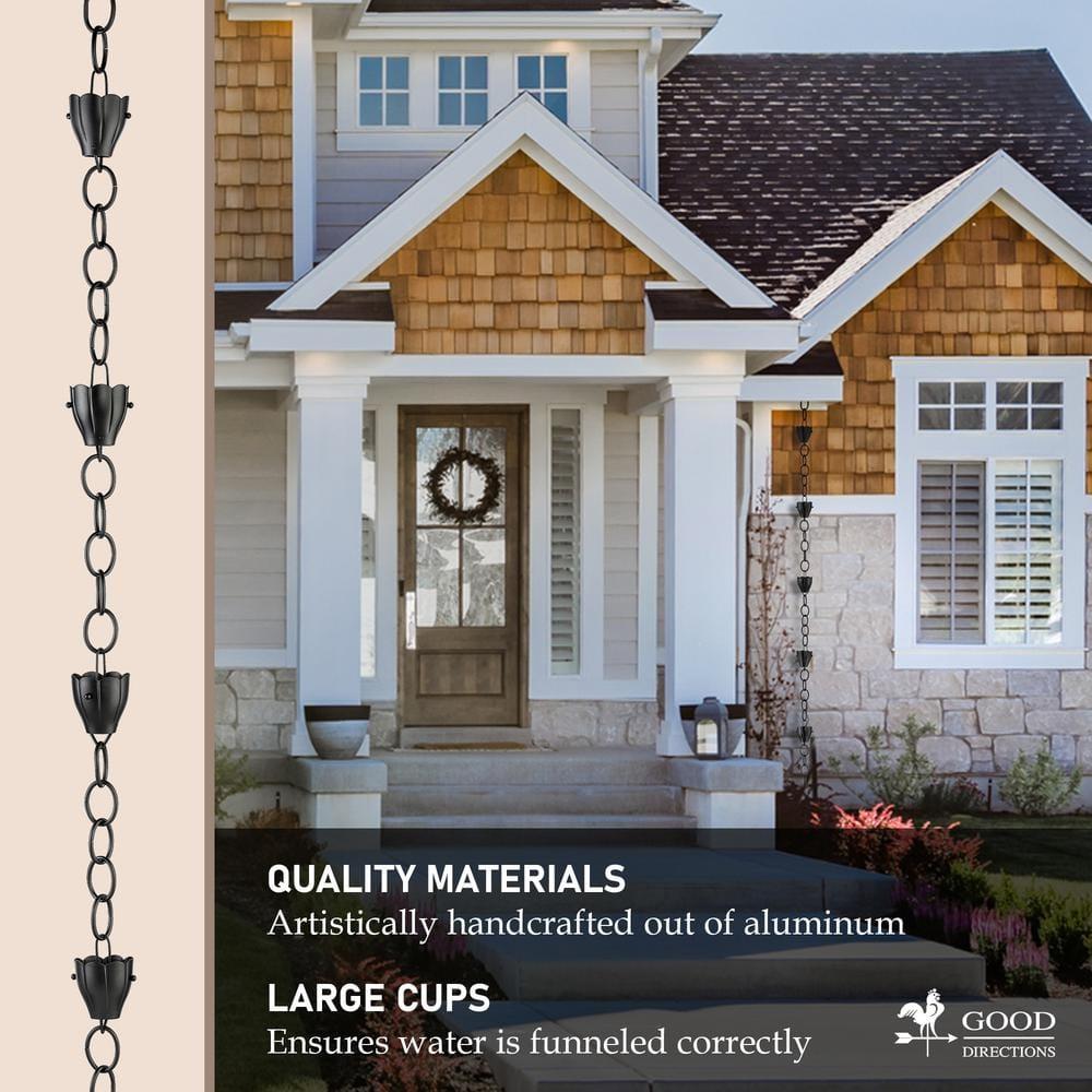 Good Directions 6 Cup Crocus Black Aluminum 8.5 ft. Rain Chain with Gutter Installation Clip
