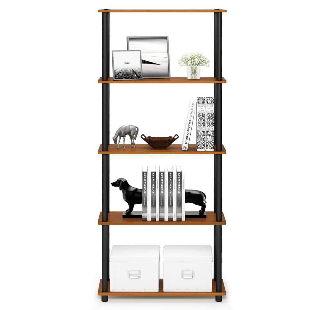Furinno 5-Tier Tall Decorative Bookshelf Storage Bookcase Open Multipurpose Shelves Display Rack for Living Room&Home Office,Light Cherry/Black