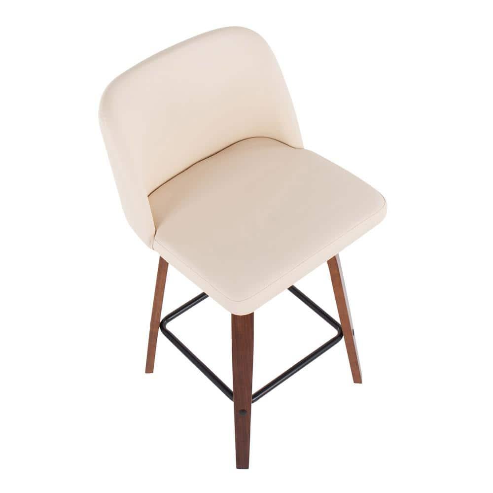 Set of 2 Toriano Square PU Leather/Wood Counter Height Barstools: Mid-Century, Swivel, Foam-Filled - LumiSource