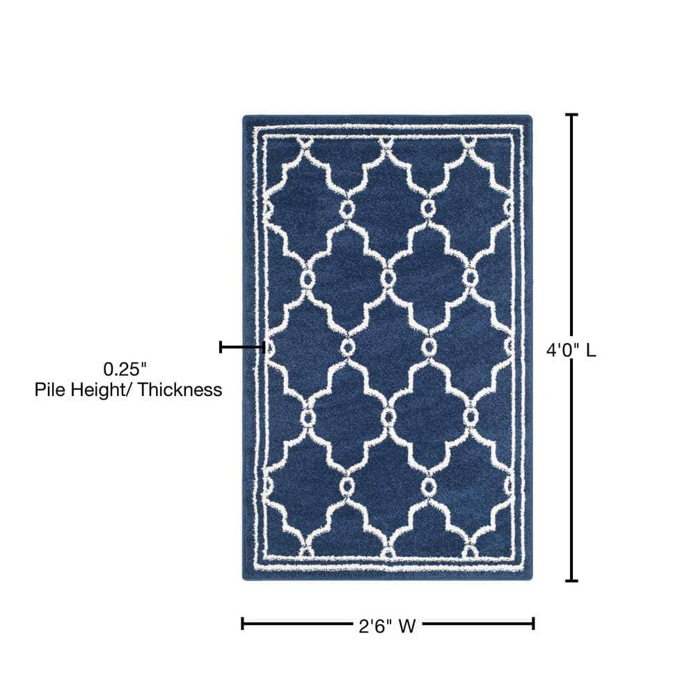 Amherst AMT414 Power Loomed Indoor Accent Rug - Navy/Beige - 2'6"x4' - Safavieh