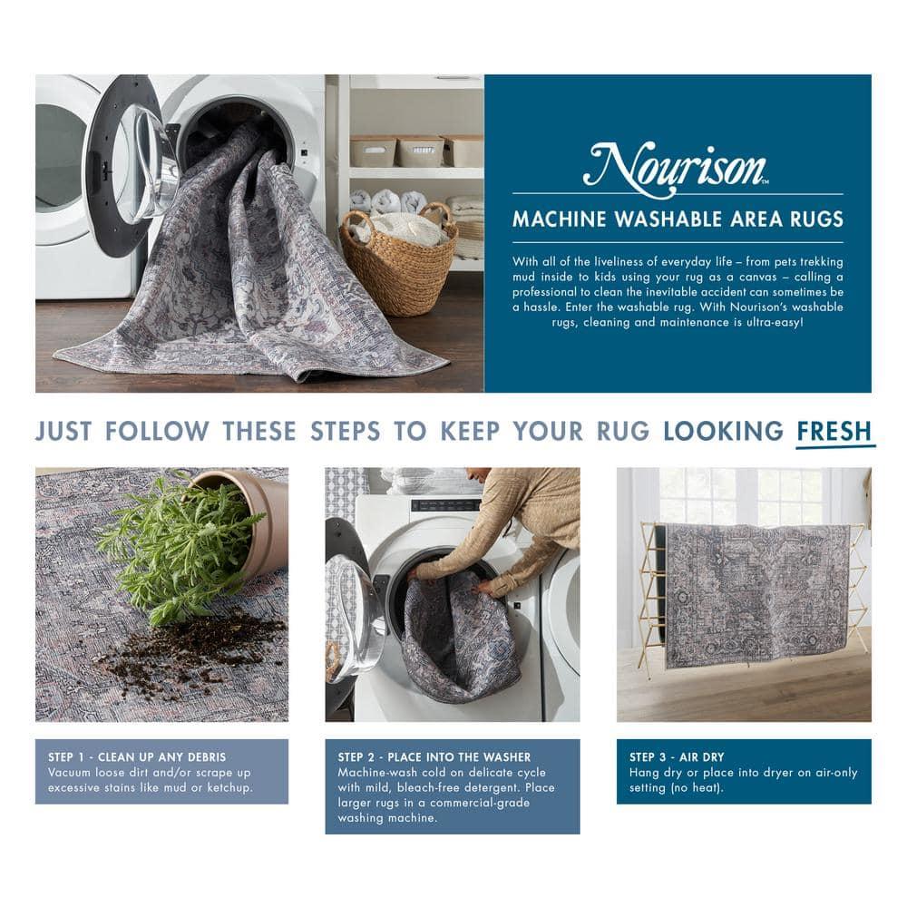 Nourison Washable Brilliance 2' x 6' Blue/Multi Vintage Indoor Bathroom, Kitchen Runner Rug