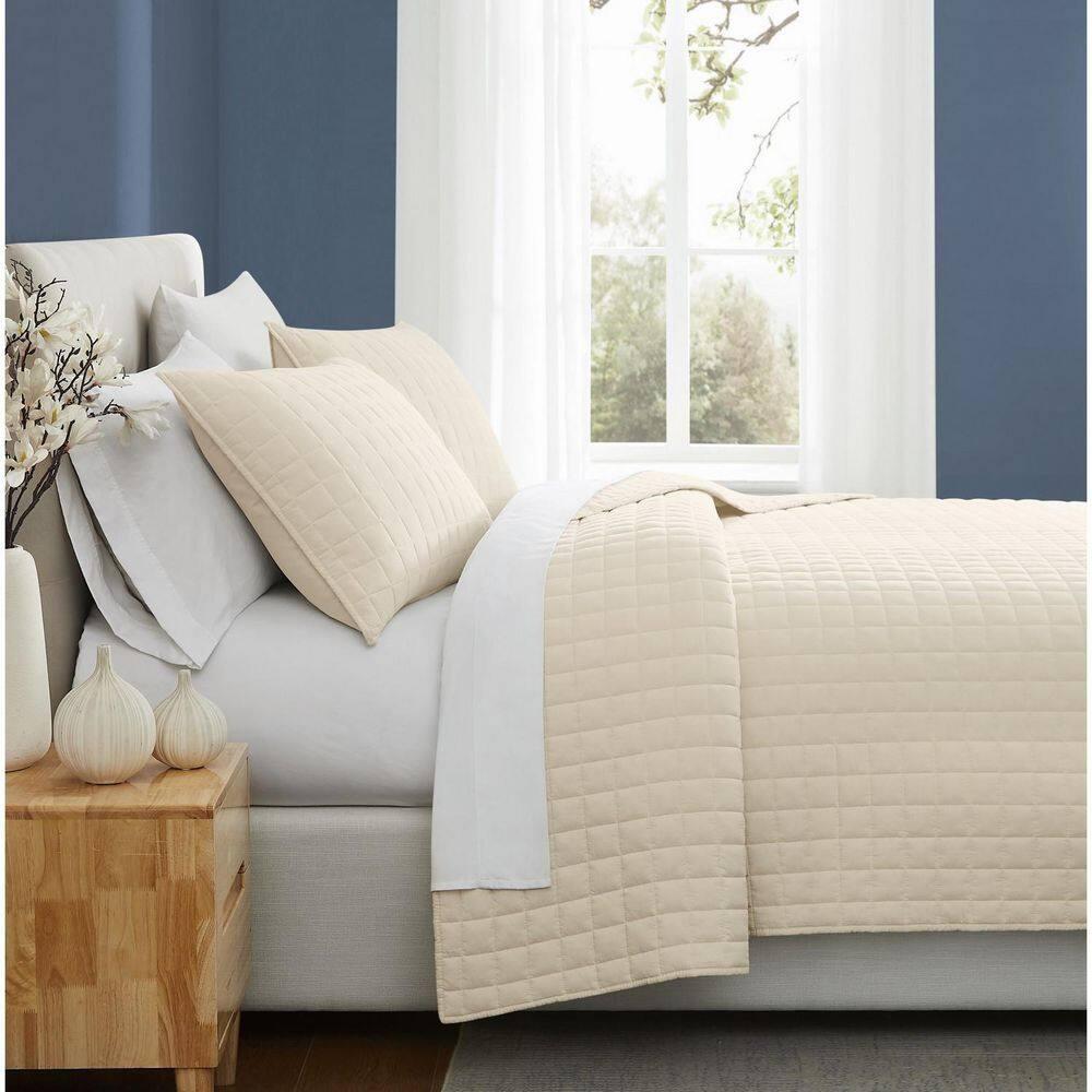 Natural Cotton Twin Quilt Set with Percale Weave