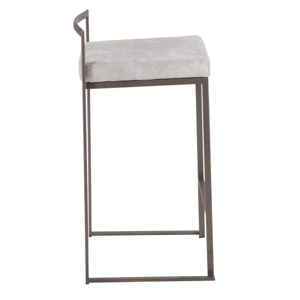 Fuji Industrial Stackable Counter Stool in Antique with Light Grey Cowboy Fabric Cushion by LumiSource - Set of 2