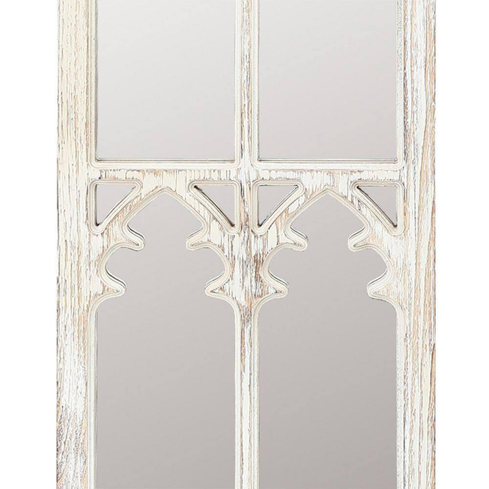 LuxenHome Distressed White Wood Cathedral Framed Wall Mirror