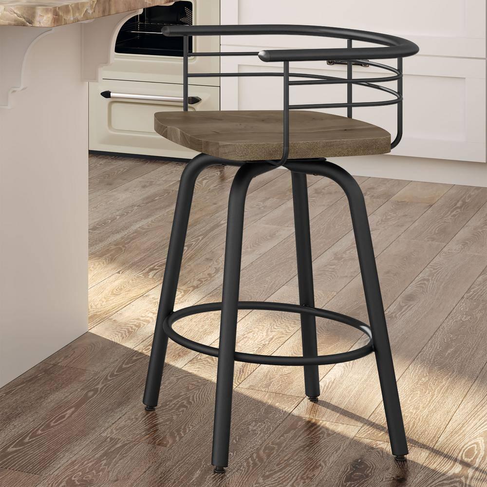 Amisco Brisk 30 In. Swivel Bar Stool - Beige Distressed Wood / Black Metal