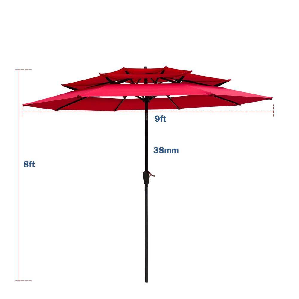 9 ft. Red Octagon Market Umbrella with Black Metal Pole