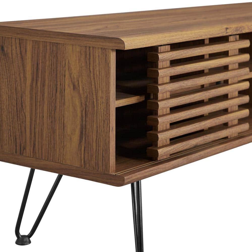 59" Render TV Stand for TVs up to 70" Walnut - Modway: Modern Media Console with Open Shelves & Metal Hardware