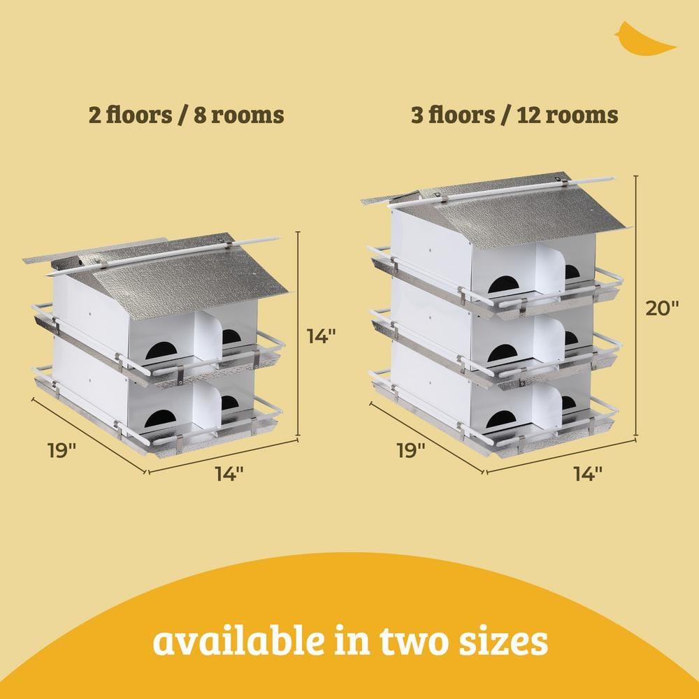 Birds Choice Pequeña Casa para Pájaros Martin Morada de 2 Niveles y 8 Habitaciones con Entradas Resistentes a los Estornudos, Blanco/gris