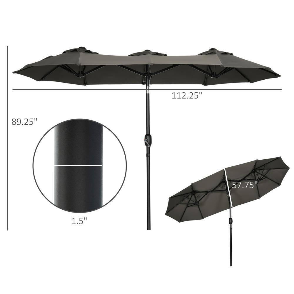 Outsunny 9.7' Double-sided Patio Umbrella with 3 Air Vents, Tilt and Crank, Outdoor Umbrella, Gray