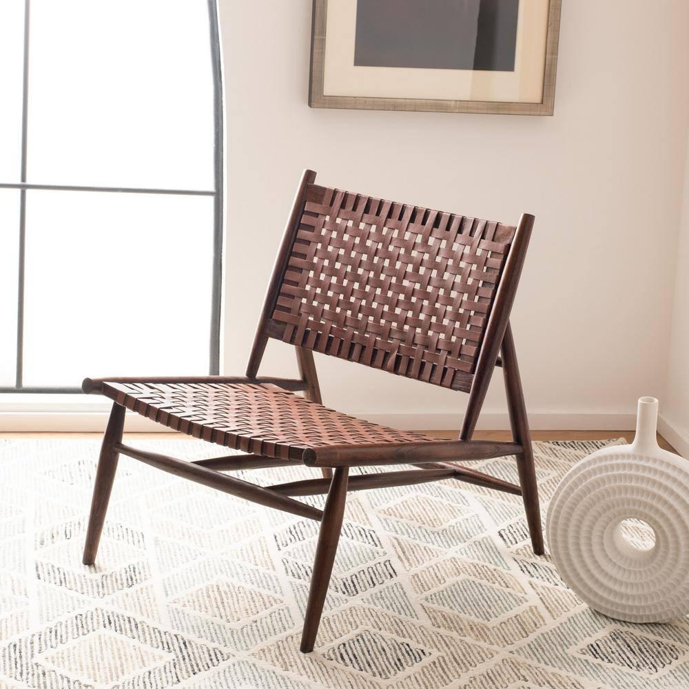 Soleil Leather Woven Accent Chair - Cognac - Safavieh