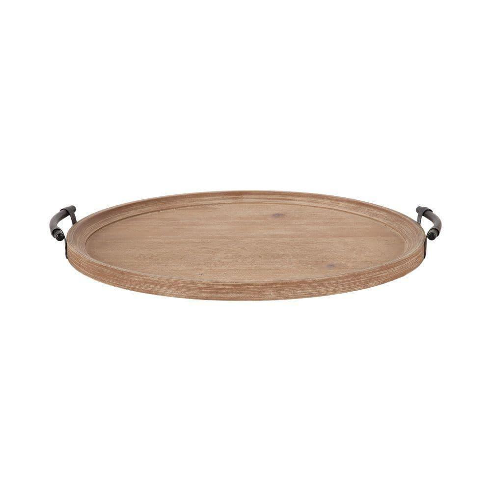 Kate and Laurel Bruillet Farmhouse Wood Round Ottoman Tray, 24 x 22, Rustic Brown, Circle Coffee Table Tray for Living Room Decor or Large Serving Tray