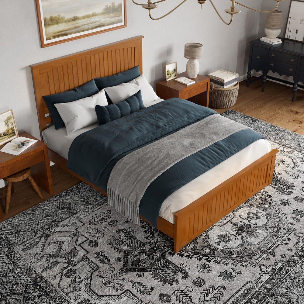 AFI Naples Queen Solid Wood Low Profile Platform Bed with Matching Footboard, Light Toffee